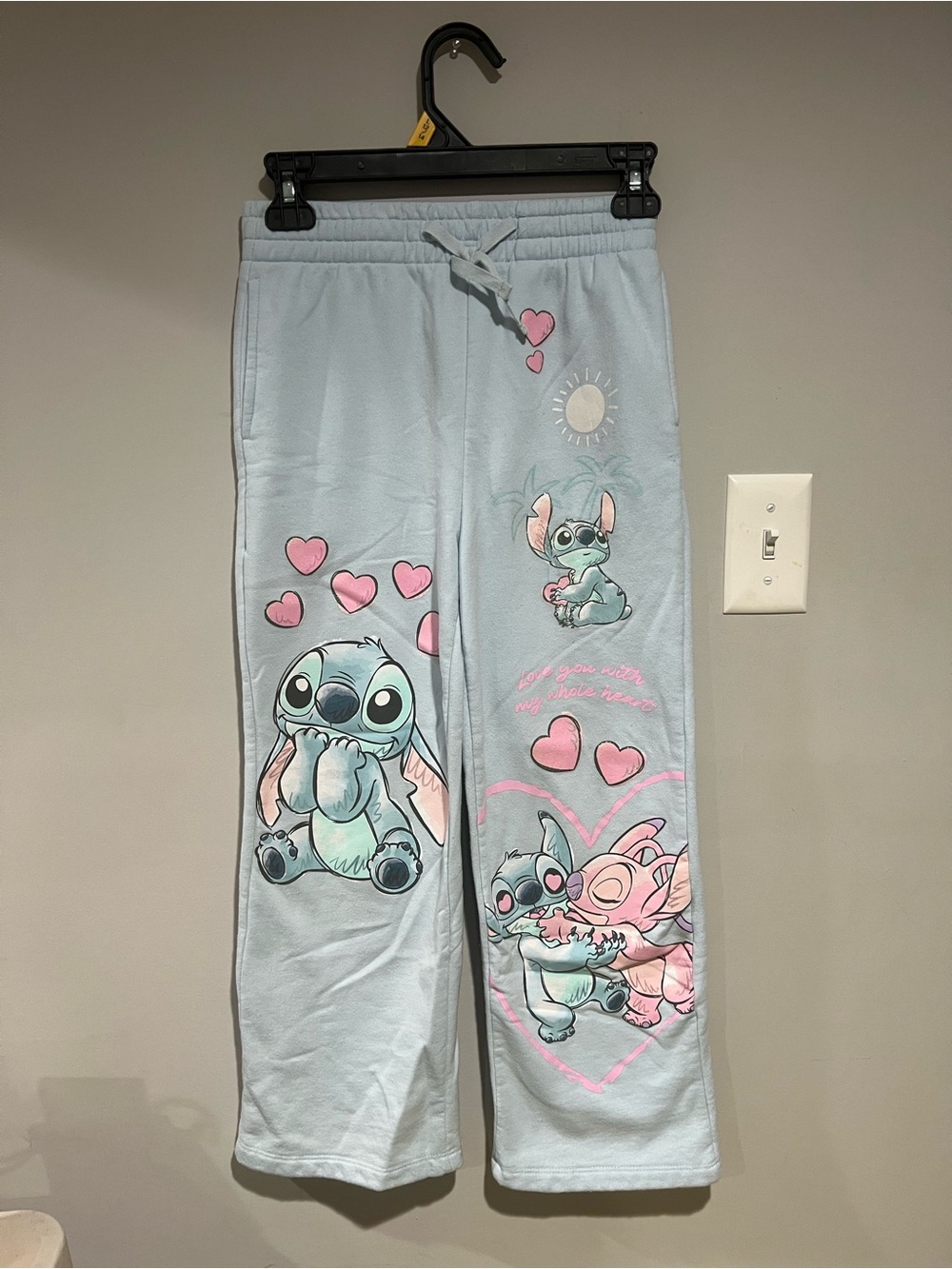 Kids Light Blue Stitch Heart wide leg Pants - Disney Inspired, Size: 10/12